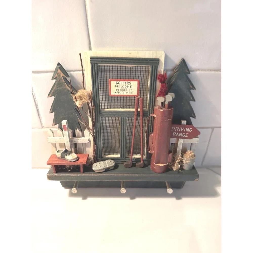 Vintage 3D Golf-Themed Wooden Key Holder & Shadow Box Wall Display